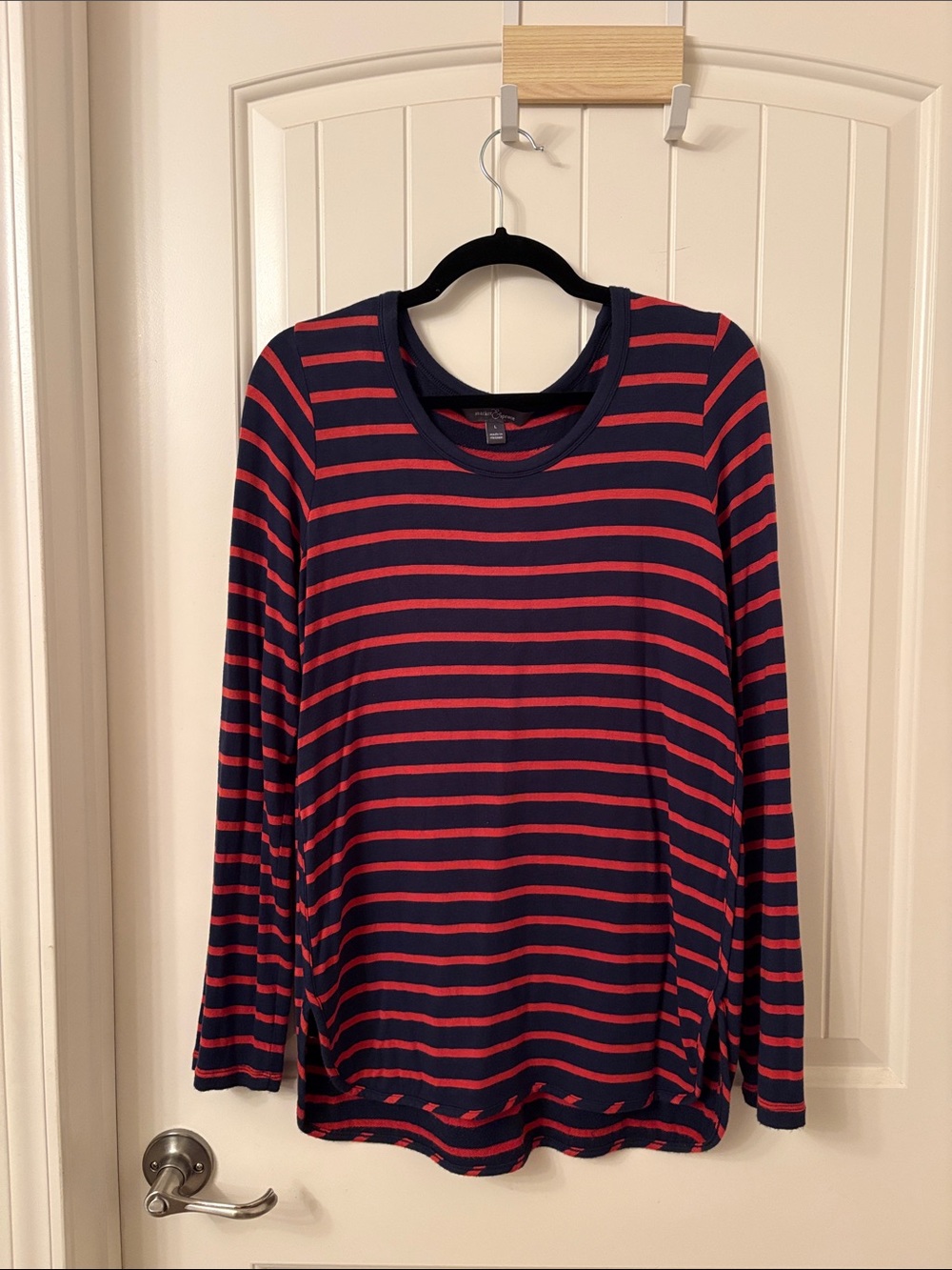 Market & Spruce Navy and Orange Striped Long Sleeve Tee